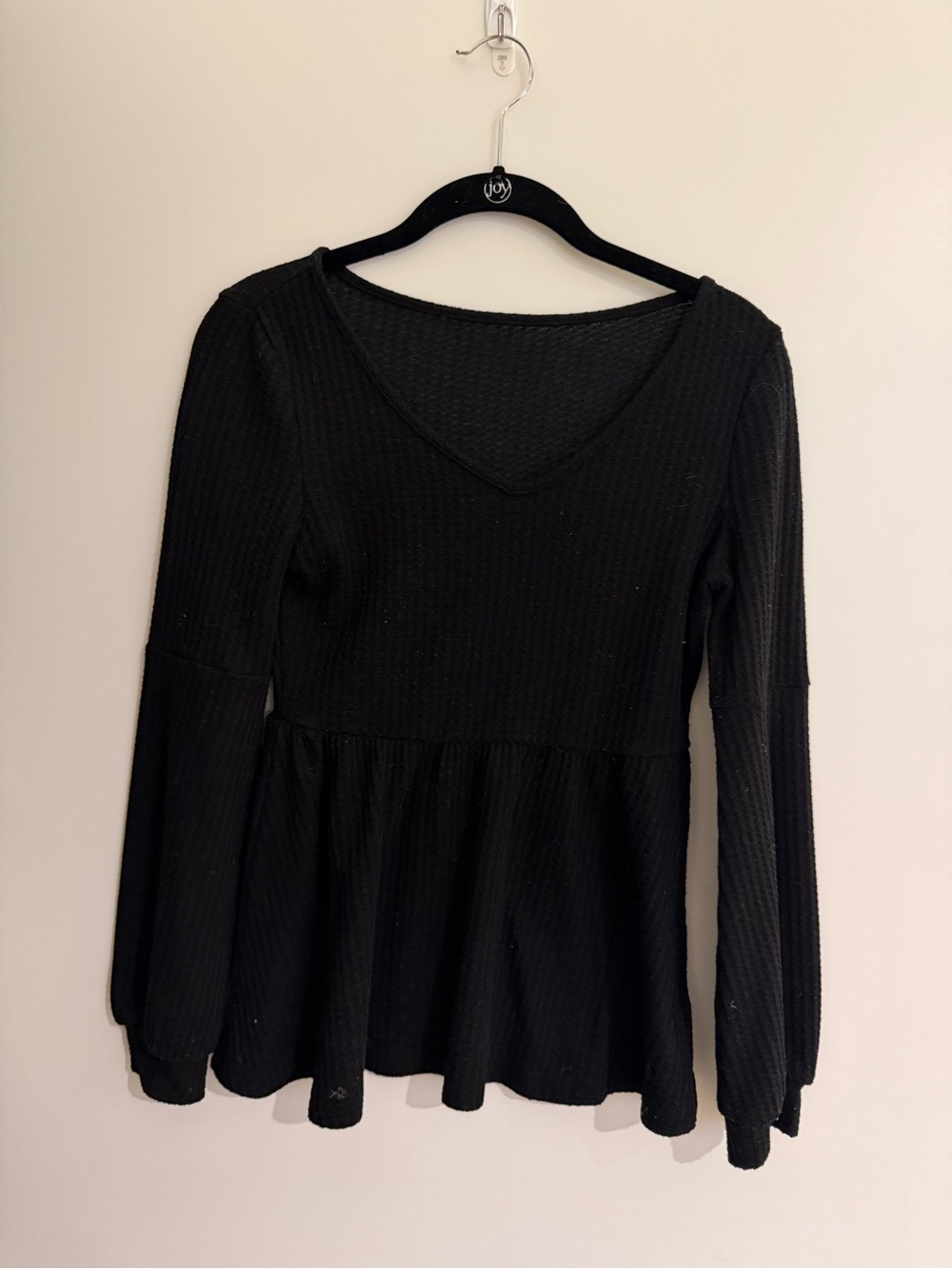 Black V-Neck Long Sleeve Peplum Top